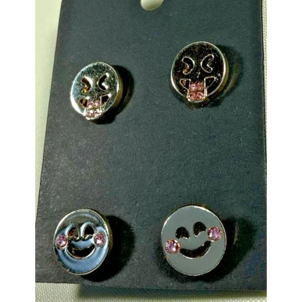 Lot 11 Pairs Pierced Earrings Kids Multicolored Emoji Skates Dolphins+ Whimsical